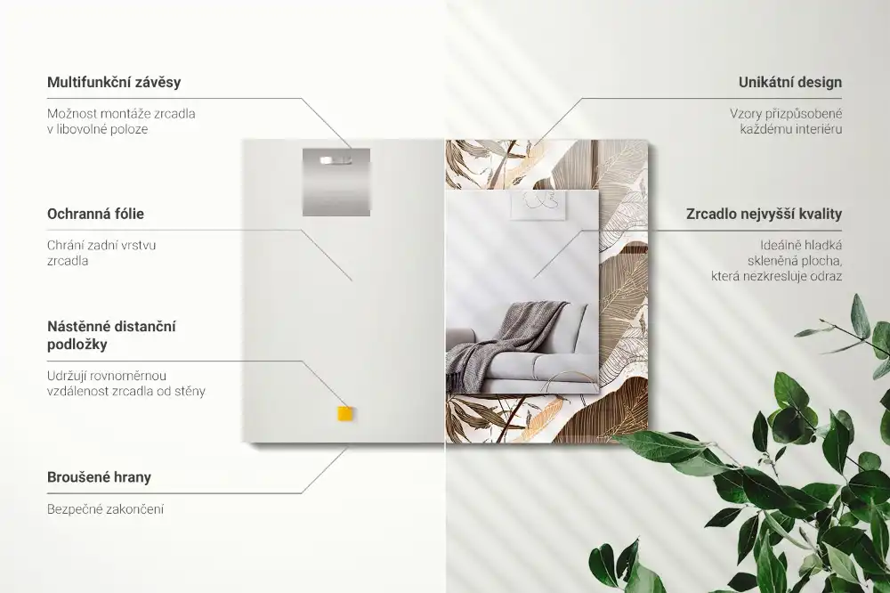 Pravokotne okrasno ogledalo Vzorec tropskih listov