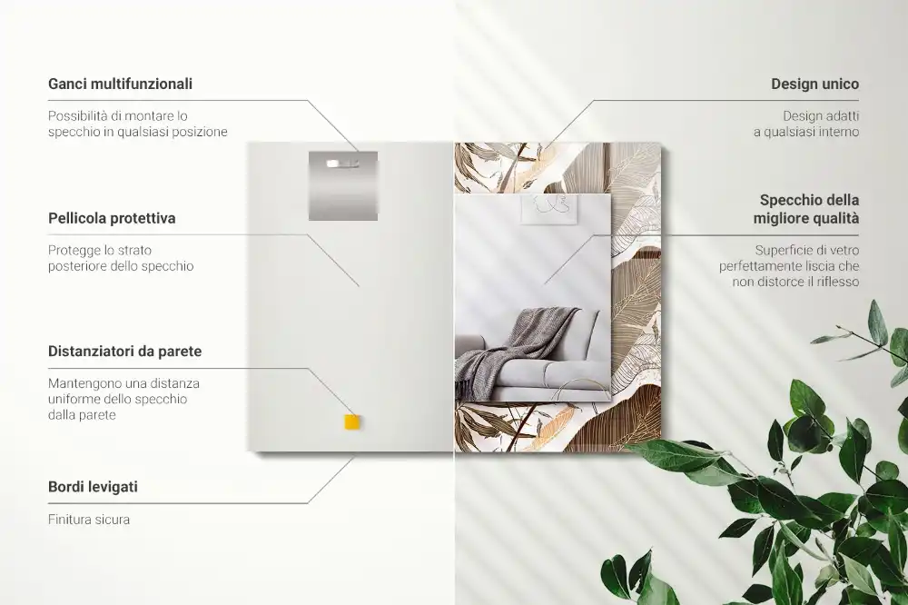 Pravokotne okrasno ogledalo Vzorec tropskih listov