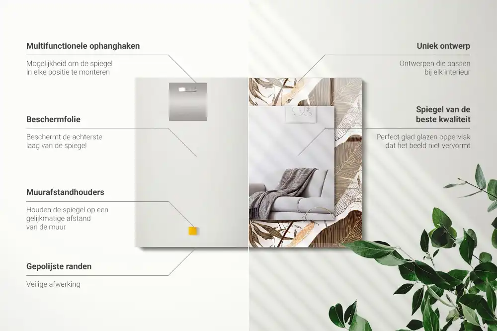 Pravokotne okrasno ogledalo Vzorec tropskih listov