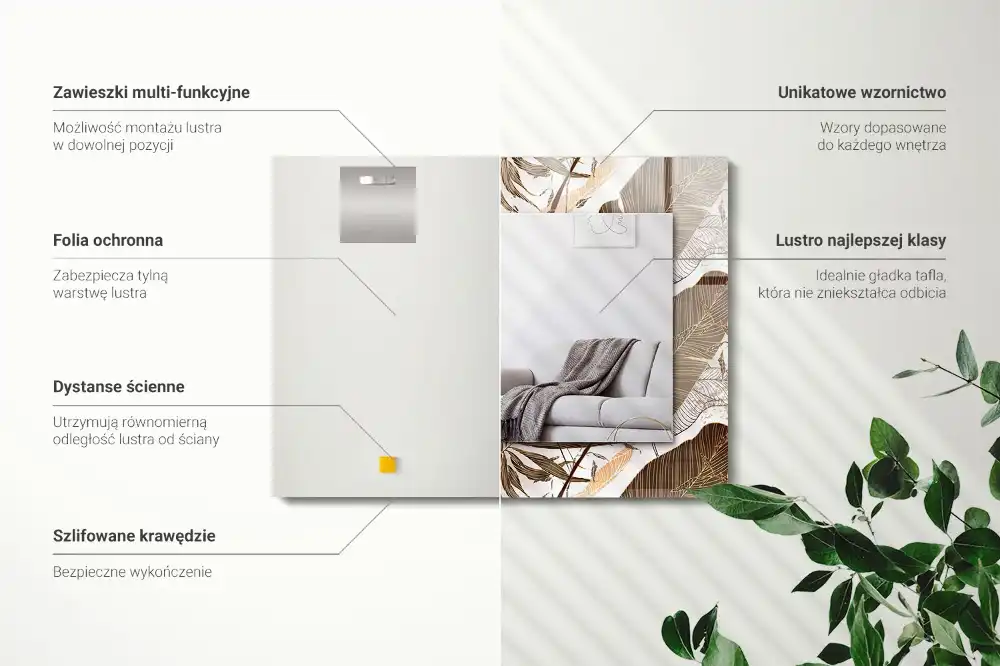 Pravokotne okrasno ogledalo Vzorec tropskih listov