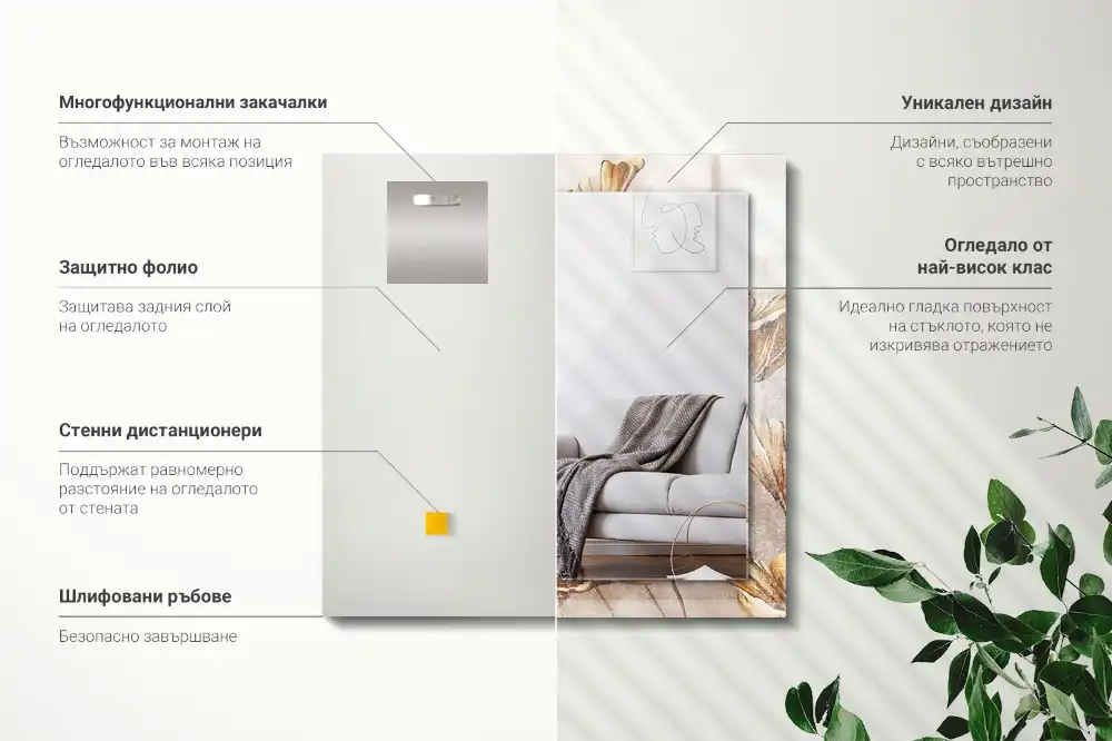 Tiskano pravokotne ogledalo Starinsko cvetje