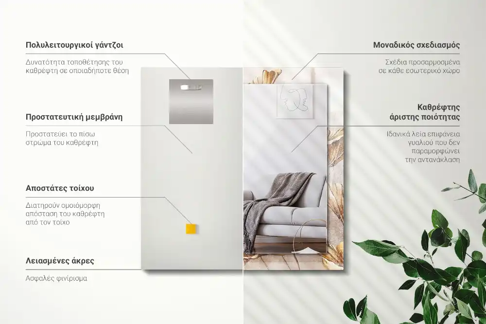 Tiskano pravokotne ogledalo Starinsko cvetje