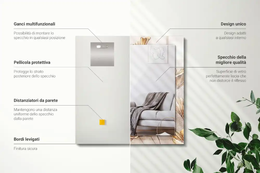 Tiskano pravokotne ogledalo Starinsko cvetje