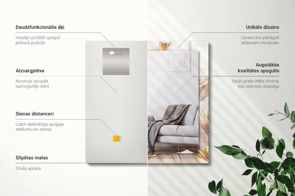 Tiskano pravokotne ogledalo Starinsko cvetje