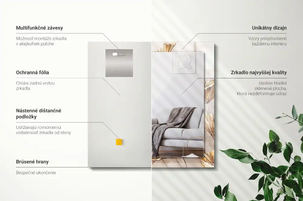 Tiskano pravokotne ogledalo Starinsko cvetje