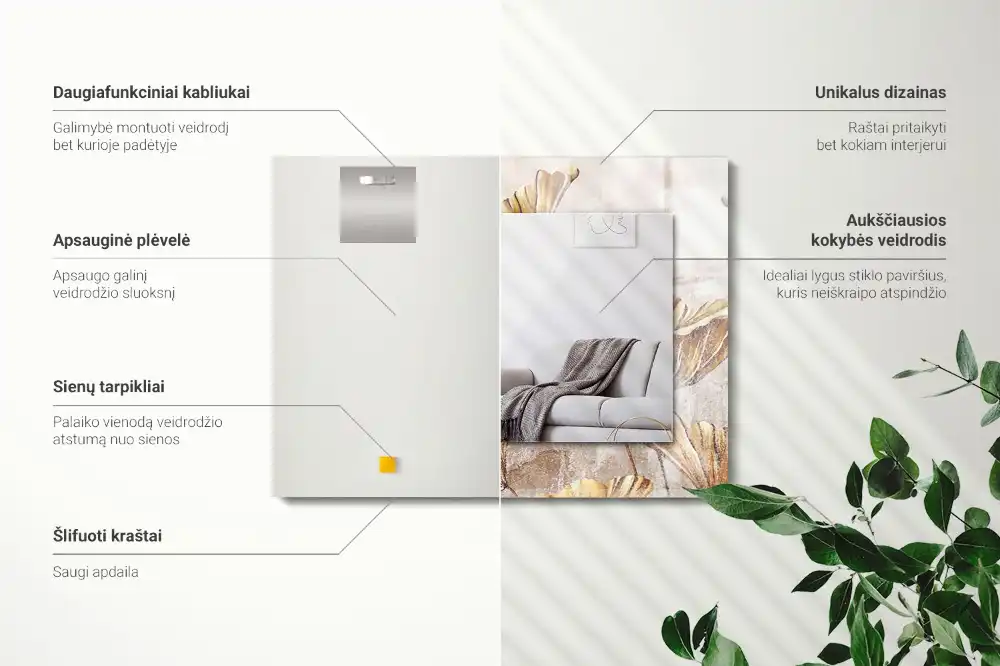 Tiskano pravokotne ogledalo Starinsko cvetje