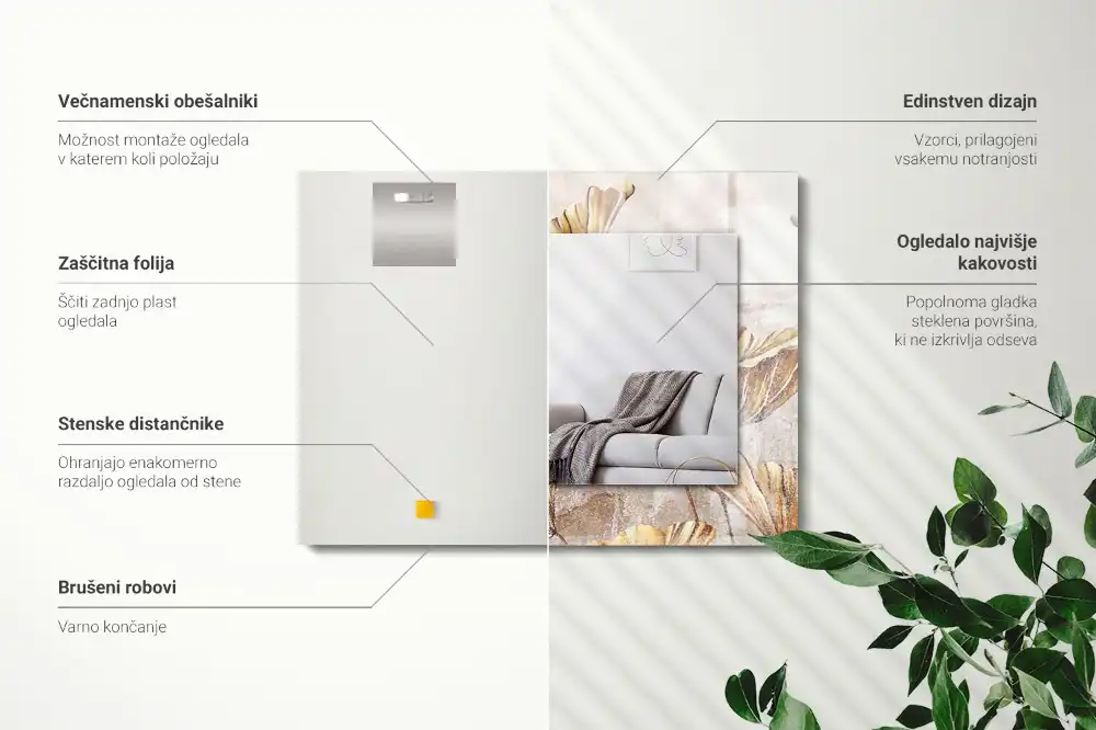 Tiskano pravokotne ogledalo Starinsko cvetje