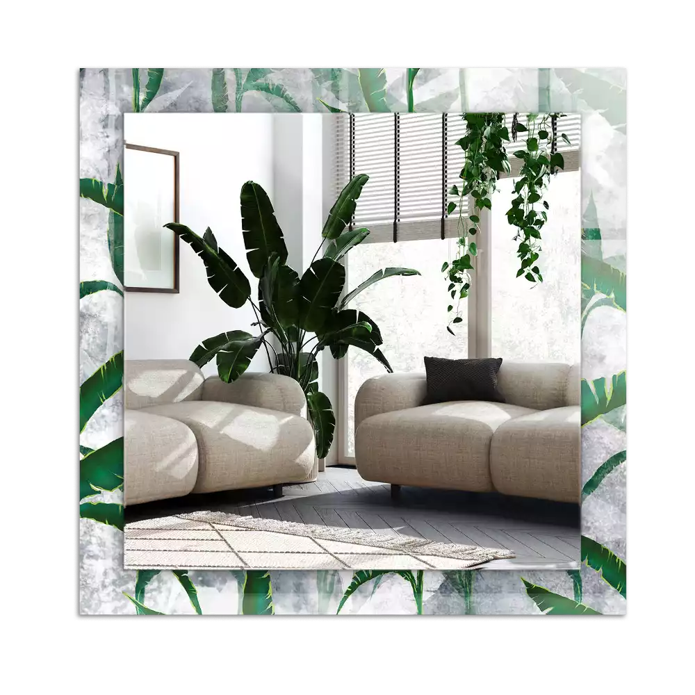 Pravokotne ogledalo s potiskanim okvirjem Zeleni listi rastline