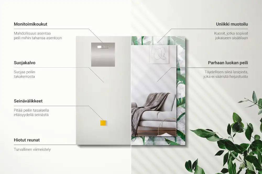 Pravokotne ogledalo s potiskanim okvirjem Zeleni listi rastline