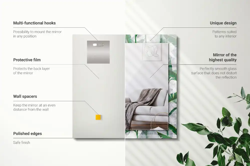 Pravokotne ogledalo s potiskanim okvirjem Zeleni listi rastline