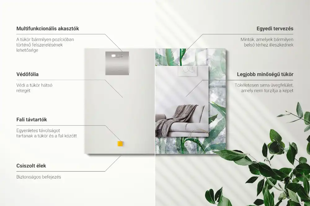 Pravokotne ogledalo s potiskanim okvirjem Zeleni listi rastline