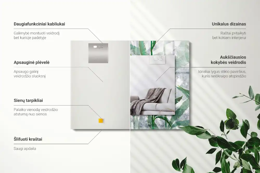 Pravokotne ogledalo s potiskanim okvirjem Zeleni listi rastline