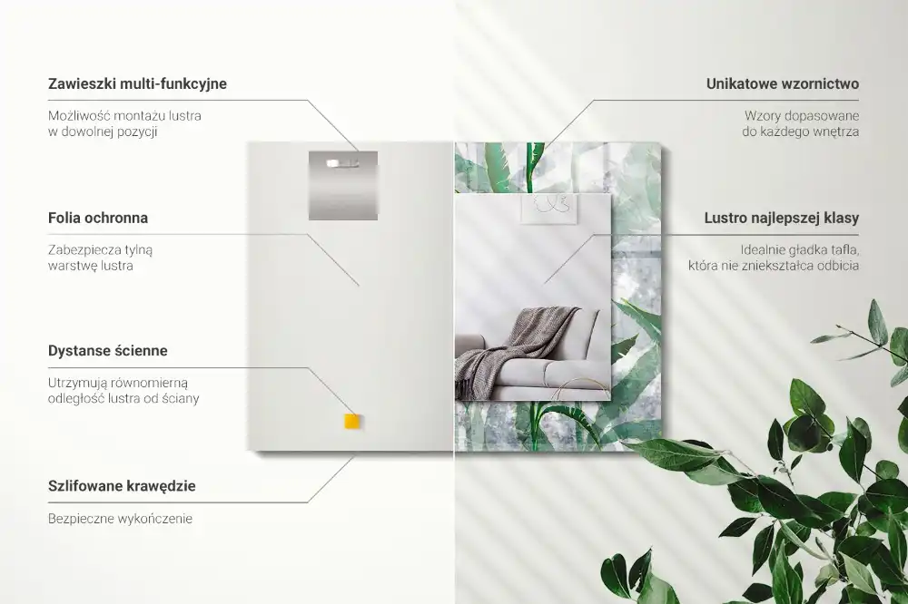 Pravokotne ogledalo s potiskanim okvirjem Zeleni listi rastline