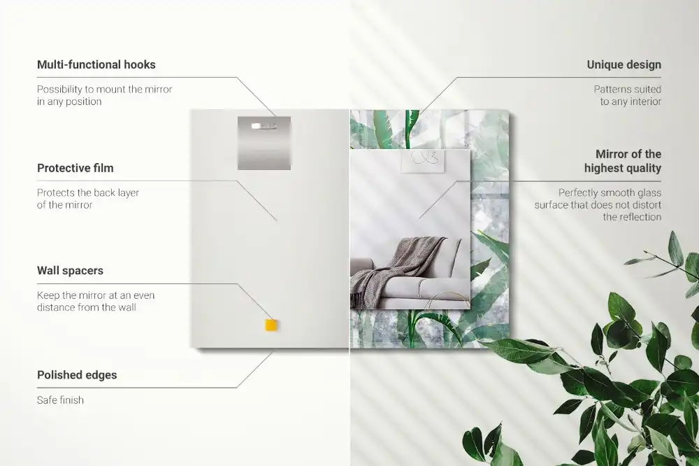 Pravokotne ogledalo s potiskanim okvirjem Zeleni listi rastline