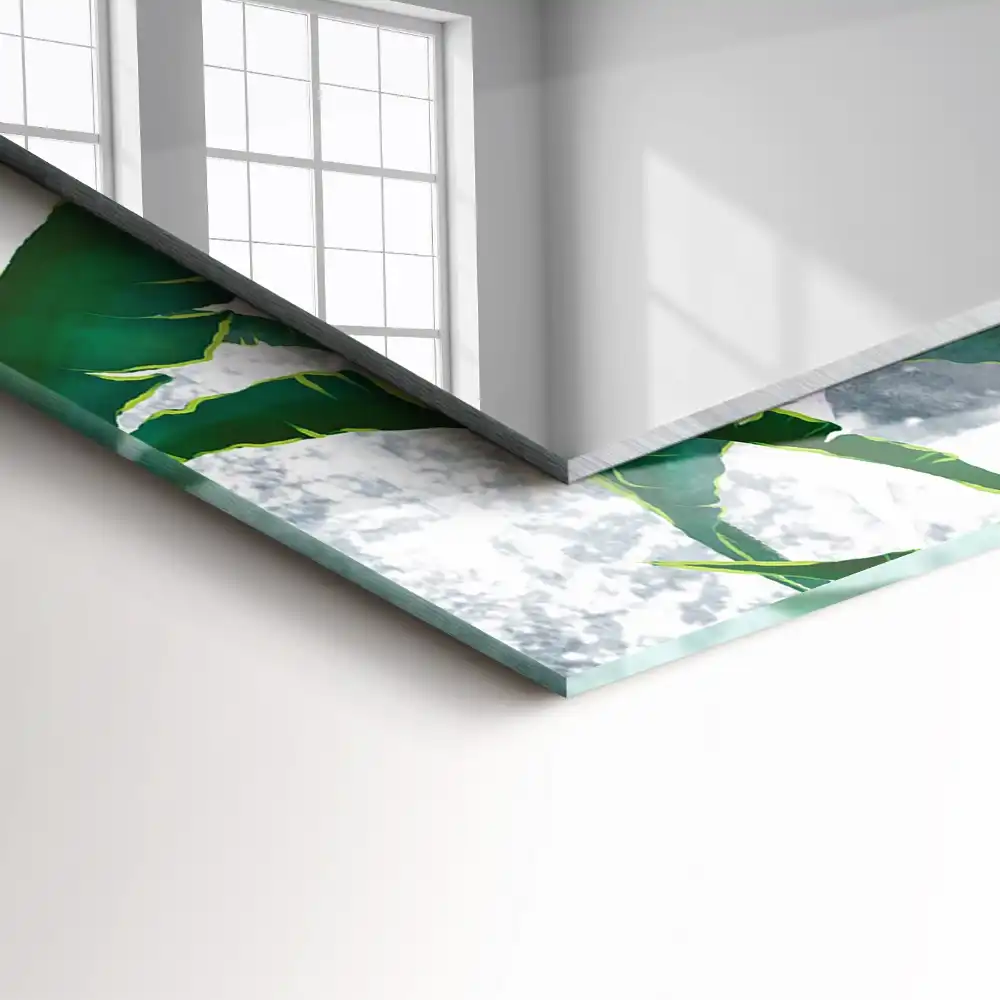 Pravokotne ogledalo s potiskanim okvirjem Zeleni listi rastline