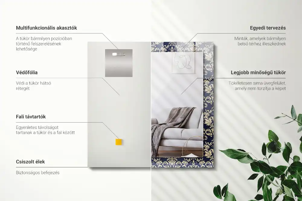 Pravokotne okrasno ogledalo Viktorijanski vzorec tapete