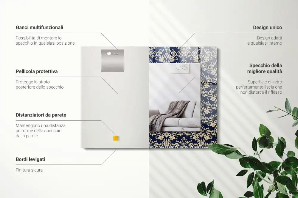 Pravokotne okrasno ogledalo Viktorijanski vzorec tapete