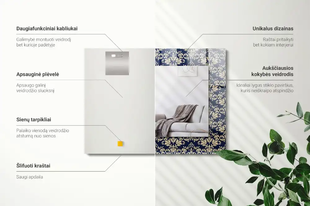 Pravokotne okrasno ogledalo Viktorijanski vzorec tapete