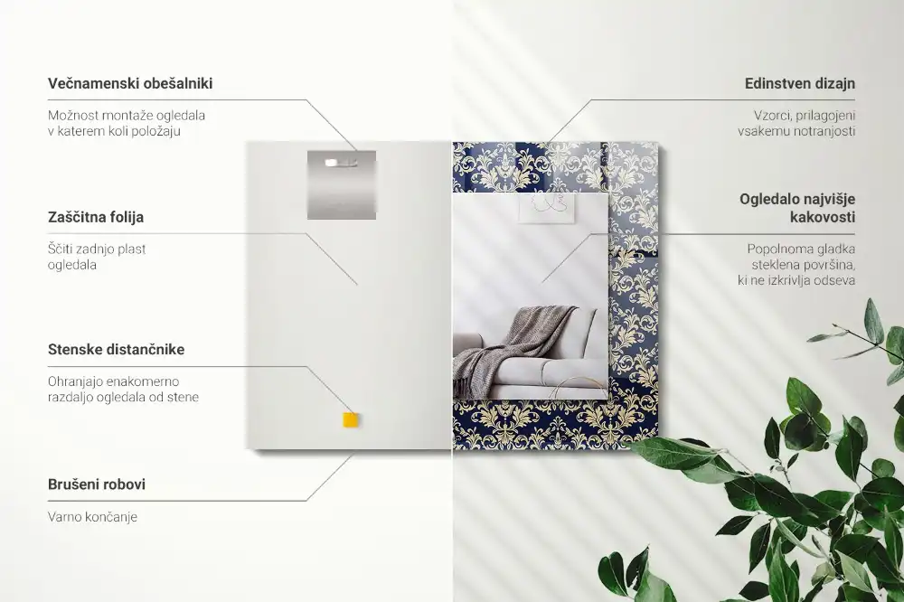 Pravokotne okrasno ogledalo Viktorijanski vzorec tapete