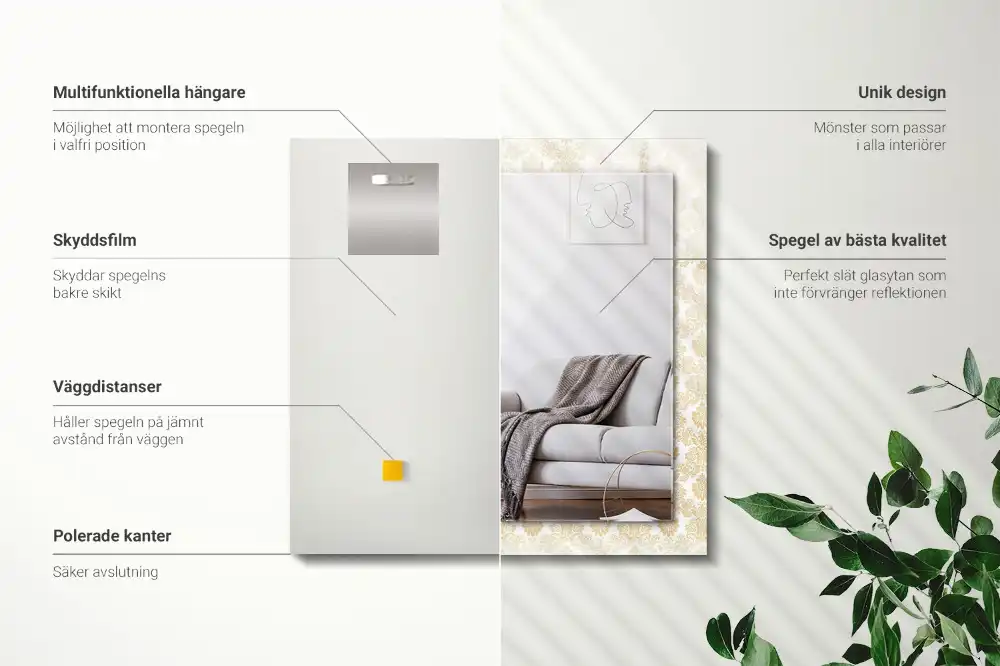 Tiskano pravokotne ogledalo Rumeni okraski