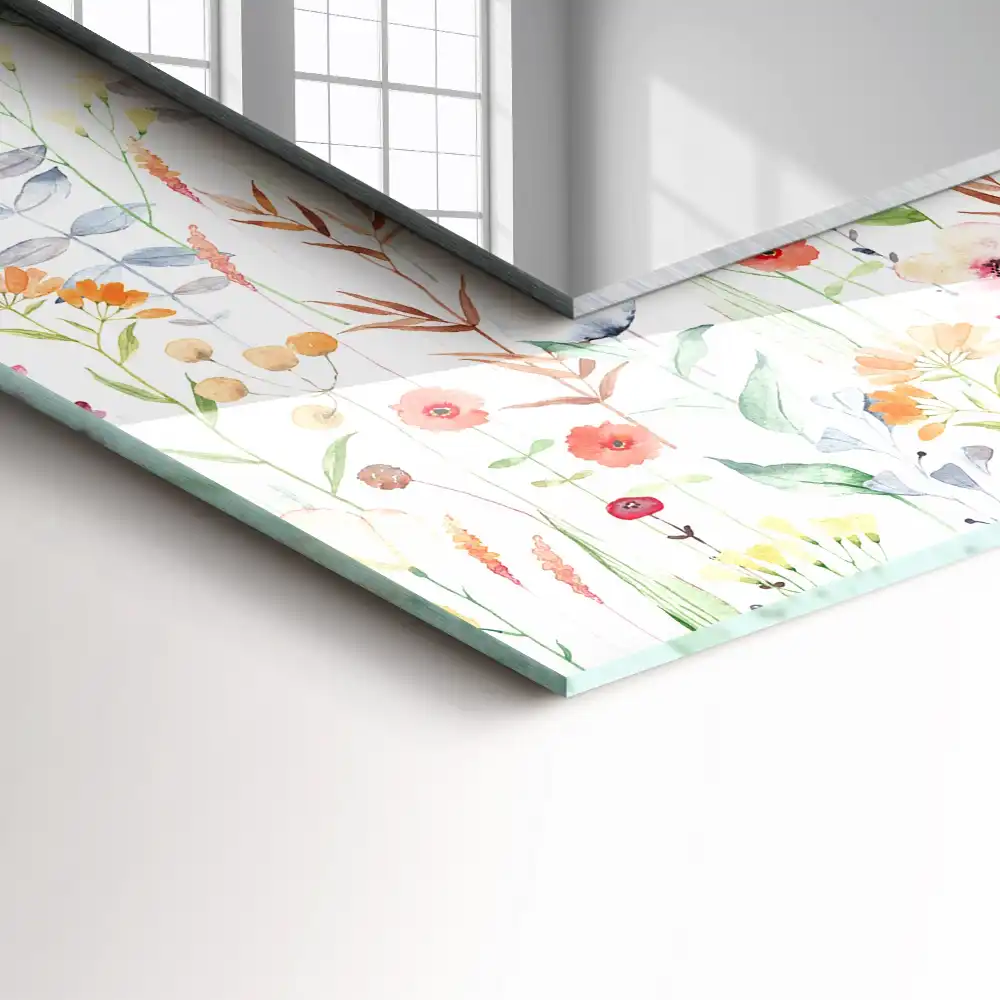 Pravokotne ogledalo s potiskanim okvirjem Cvetlični akvarelni vzorec