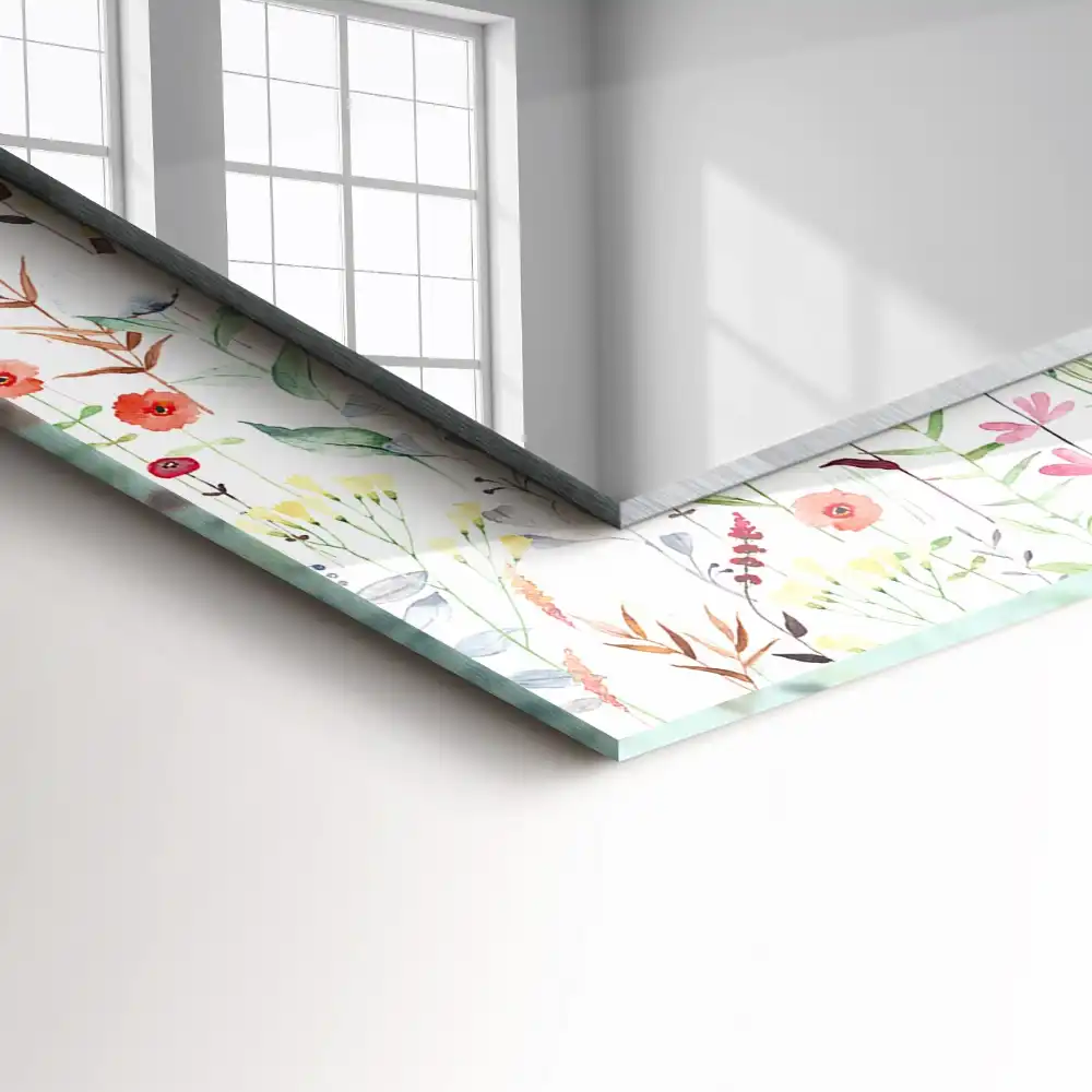 Pravokotne ogledalo s potiskanim okvirjem Cvetlični akvarelni vzorec