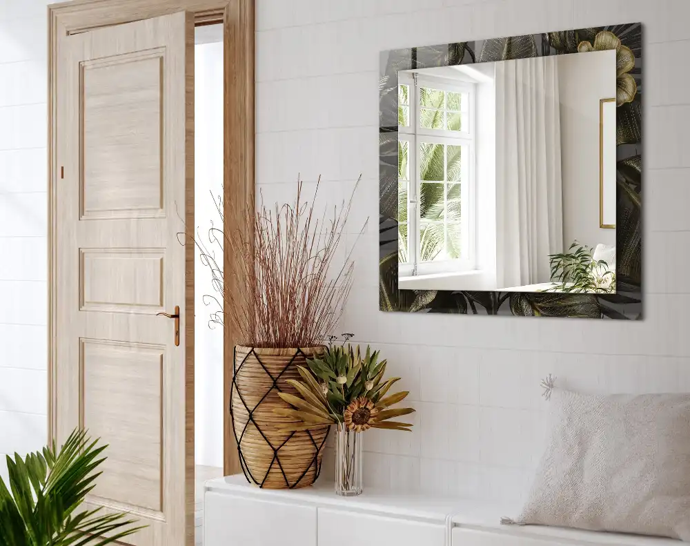 Pravokotne okrasno ogledalo Rože in kolibriji