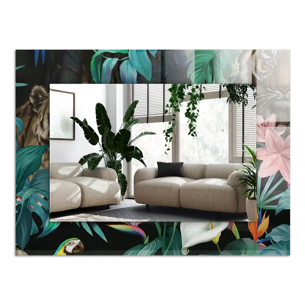 Tiskano pravokotne ogledalo Džungla tigrov papig