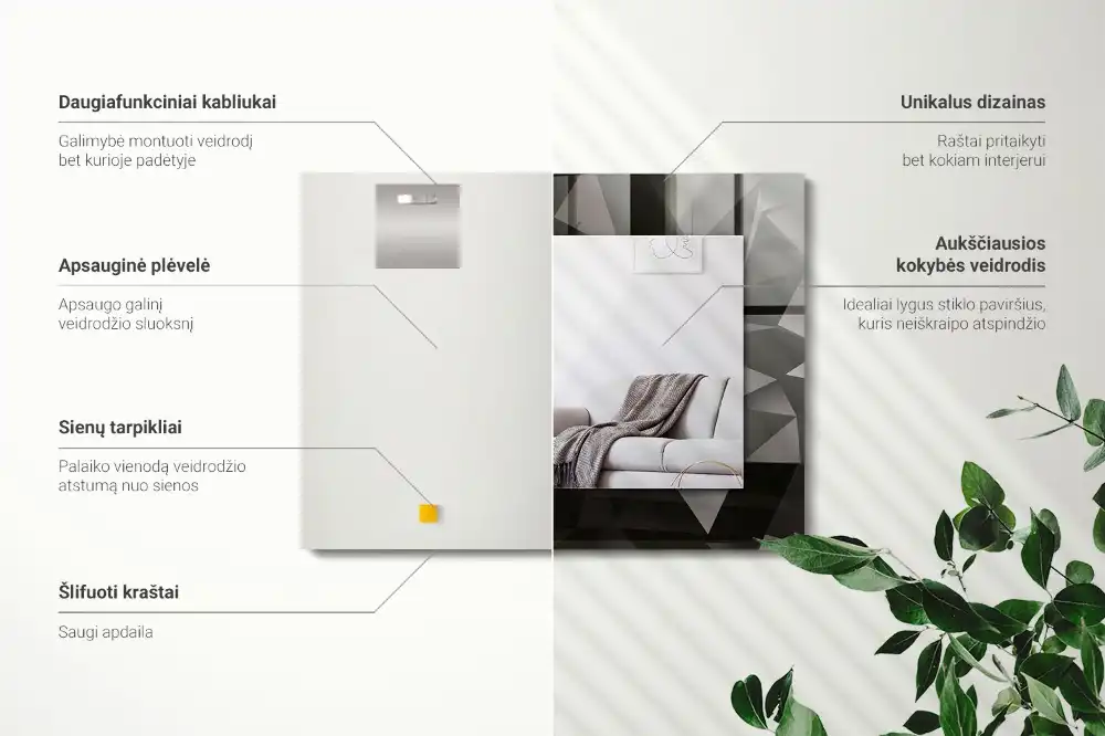 Pravokotne ogledalo s potiskanim okvirjem Črne geometrijske oblike