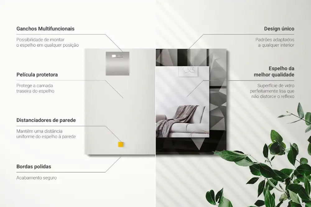 Pravokotne ogledalo s potiskanim okvirjem Črne geometrijske oblike