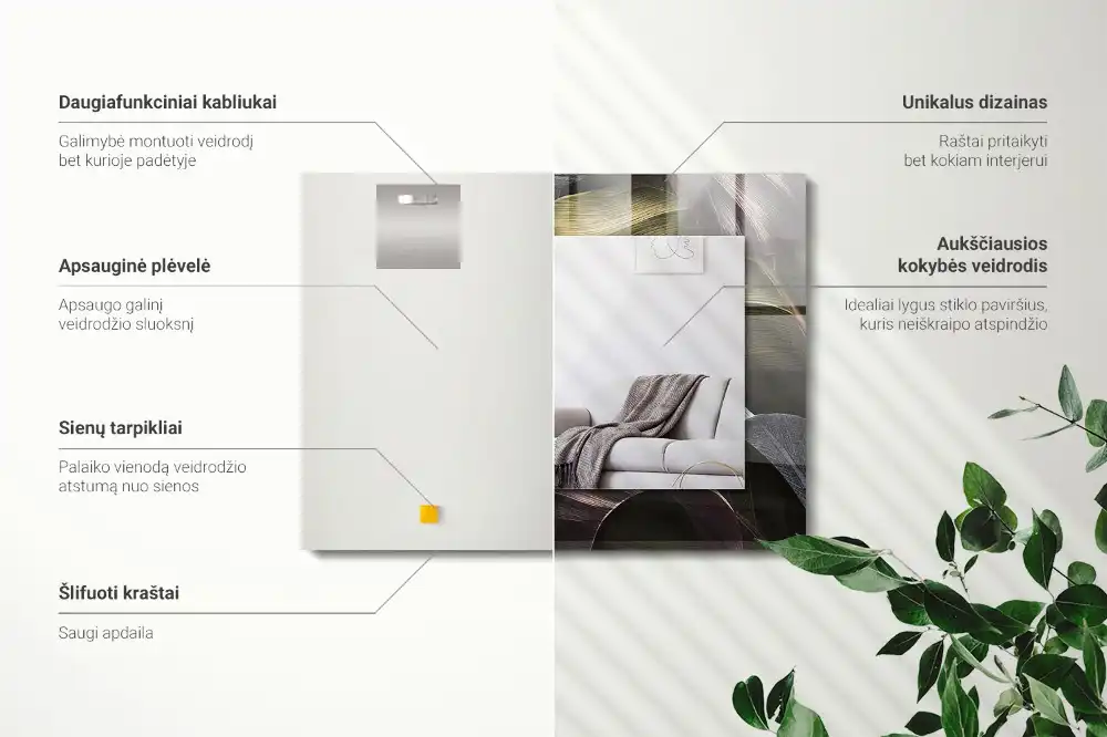 Pravokotne okrasno ogledalo Barviti listi rastlin