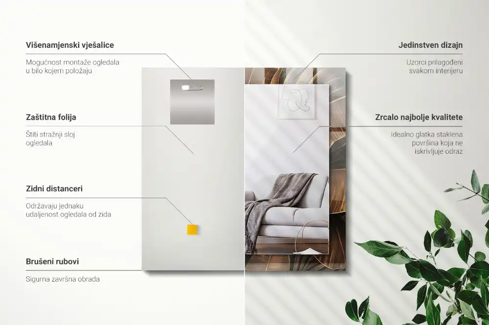 Tiskano pravokotne ogledalo tropski listi