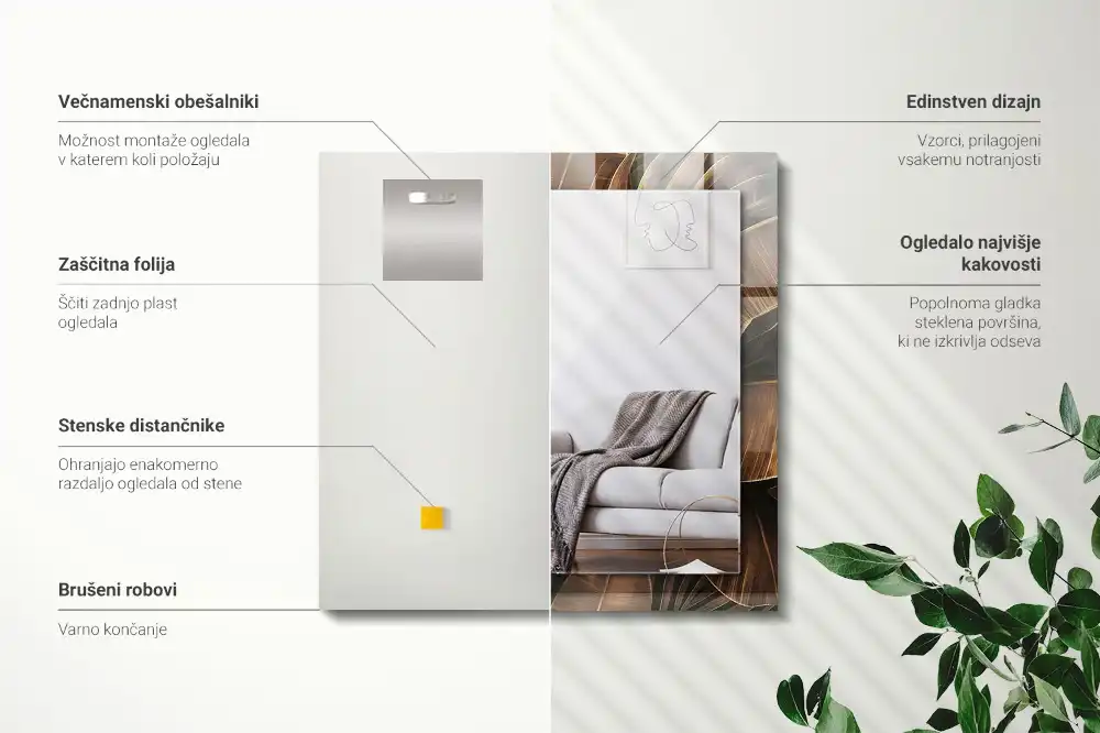 Tiskano pravokotne ogledalo tropski listi