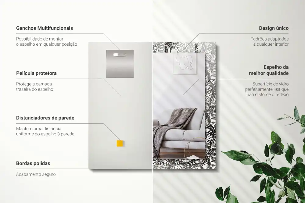 Pravokotne ogledalo s potiskanim okvirjem Črno-beli vzorci