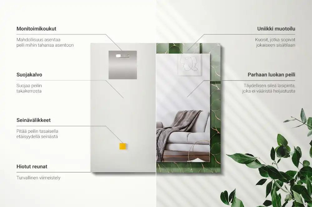 Pravokotne ogledalo s potiskanim okvirjem Vzorec zelenih listov