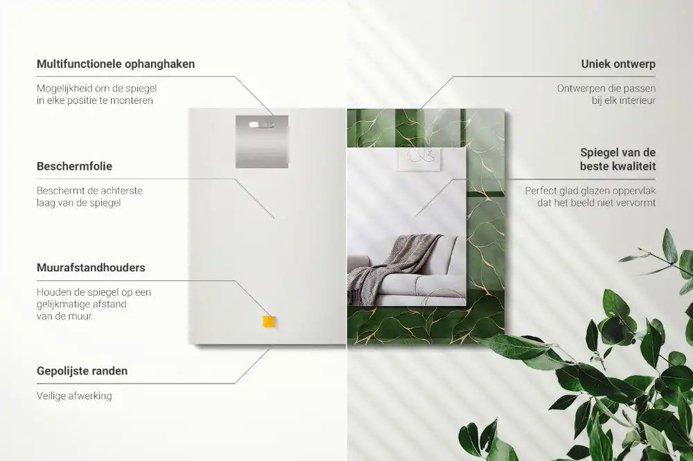 Pravokotne ogledalo s potiskanim okvirjem Vzorec zelenih listov