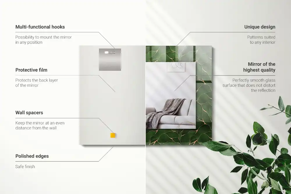 Pravokotne ogledalo s potiskanim okvirjem Vzorec zelenih listov