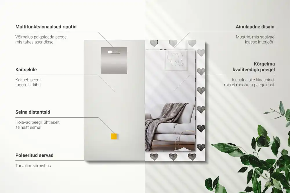 Tiskano pravokotne ogledalo Vzorec črnih src