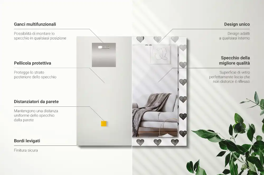 Tiskano pravokotne ogledalo Vzorec črnih src