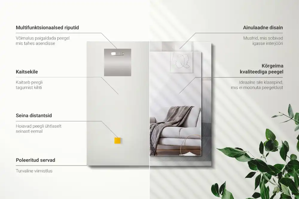 Pravokotne ogledalo s potiskanim okvirjem Okrogla kovinska površina