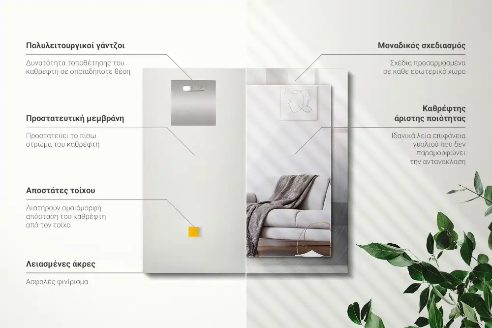 Pravokotne ogledalo s potiskanim okvirjem Okrogla kovinska površina