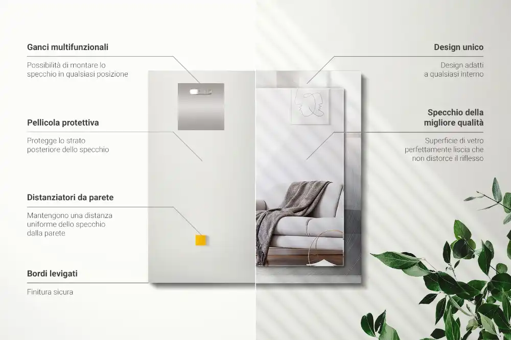 Pravokotne ogledalo s potiskanim okvirjem Okrogla kovinska površina