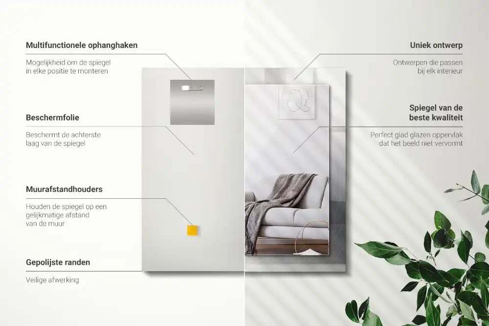 Pravokotne ogledalo s potiskanim okvirjem Okrogla kovinska površina