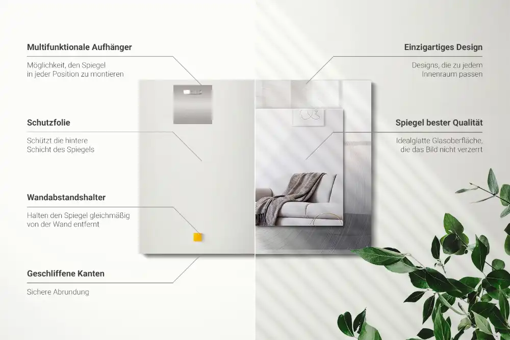 Pravokotne ogledalo s potiskanim okvirjem Okrogla kovinska površina