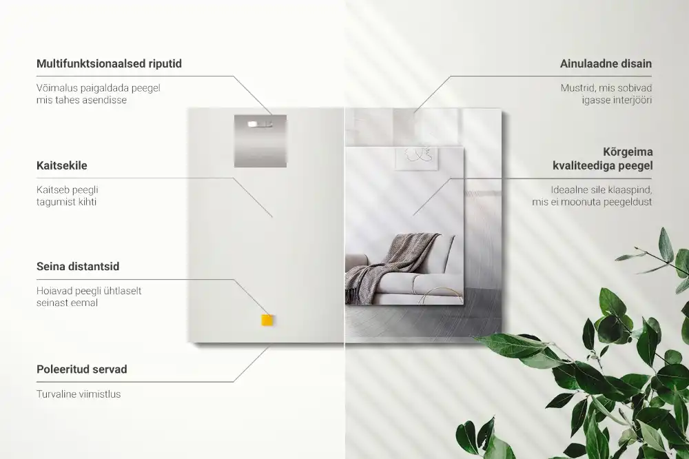 Pravokotne ogledalo s potiskanim okvirjem Okrogla kovinska površina