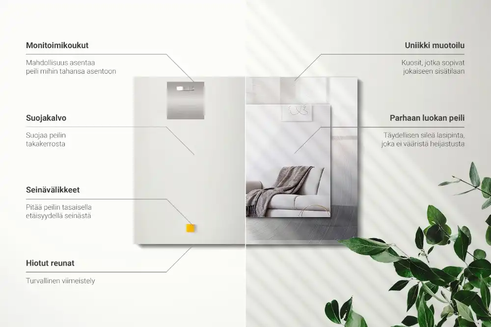 Pravokotne ogledalo s potiskanim okvirjem Okrogla kovinska površina