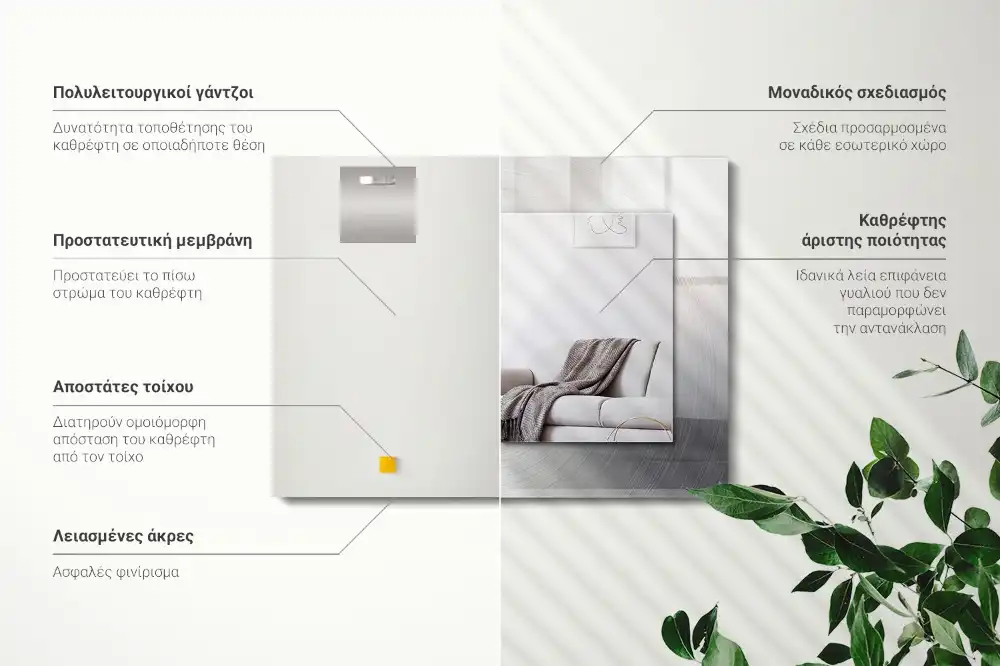 Pravokotne ogledalo s potiskanim okvirjem Okrogla kovinska površina