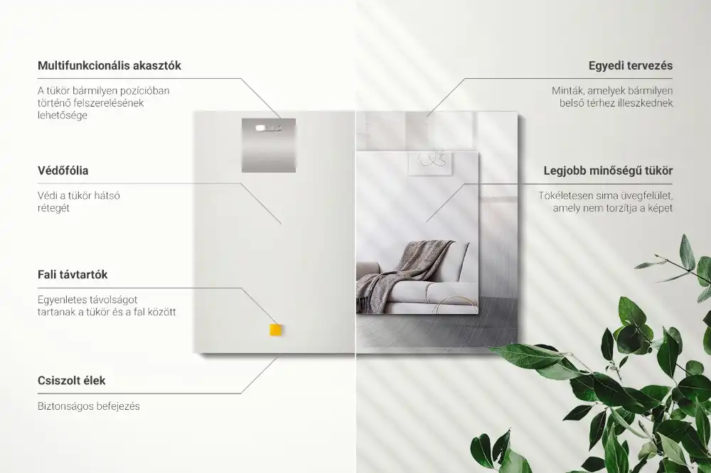 Pravokotne ogledalo s potiskanim okvirjem Okrogla kovinska površina