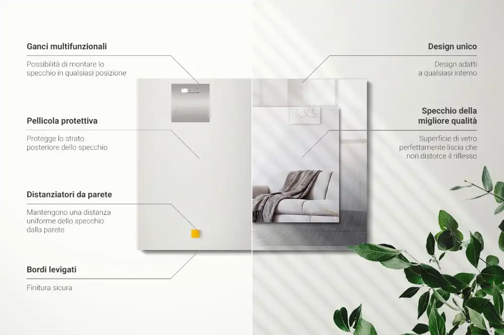 Pravokotne ogledalo s potiskanim okvirjem Okrogla kovinska površina