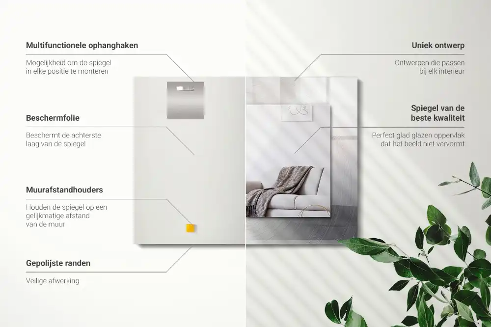 Pravokotne ogledalo s potiskanim okvirjem Okrogla kovinska površina